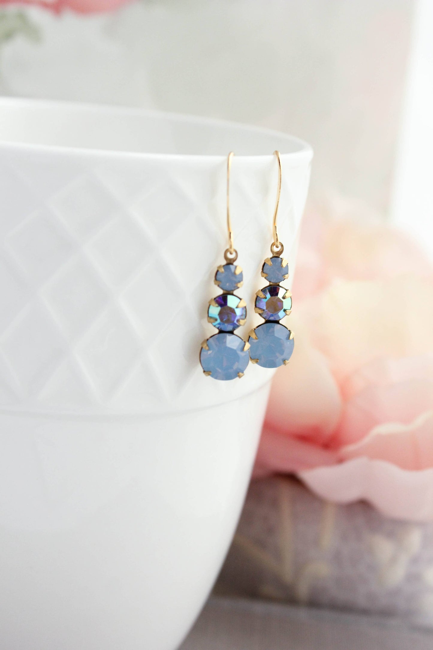 Vintage Glass Earrings - Three Jewel Shades of Blue