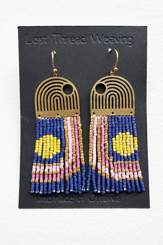 Geometric Lines & Curves Beaded Brass earrings - MADE TO ORDER