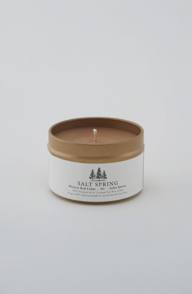 6oz Candle Tin- SALT SPRING-W. Red Cedar- Fir -Sitka Spruce
