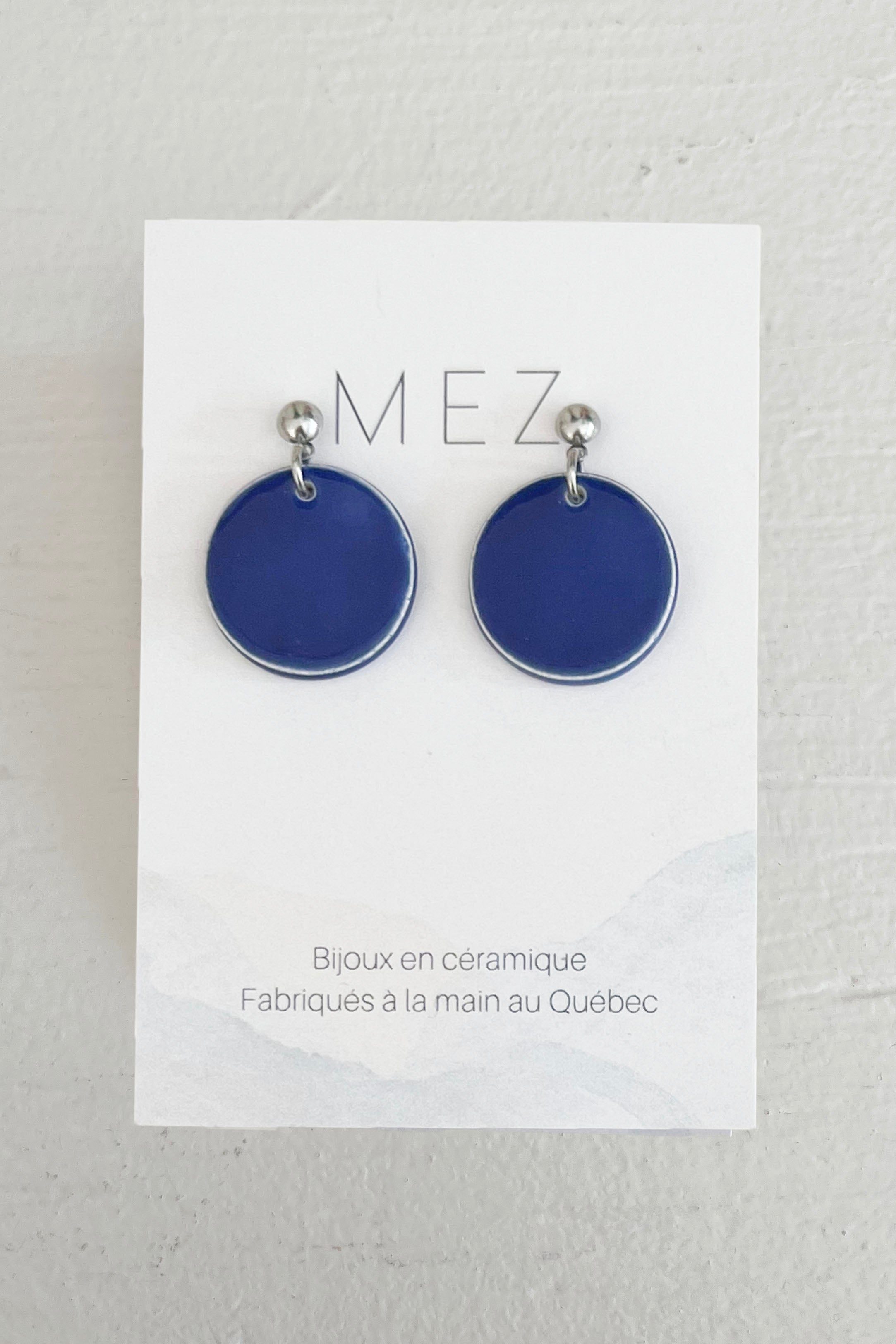 Navy round Dangle Studs