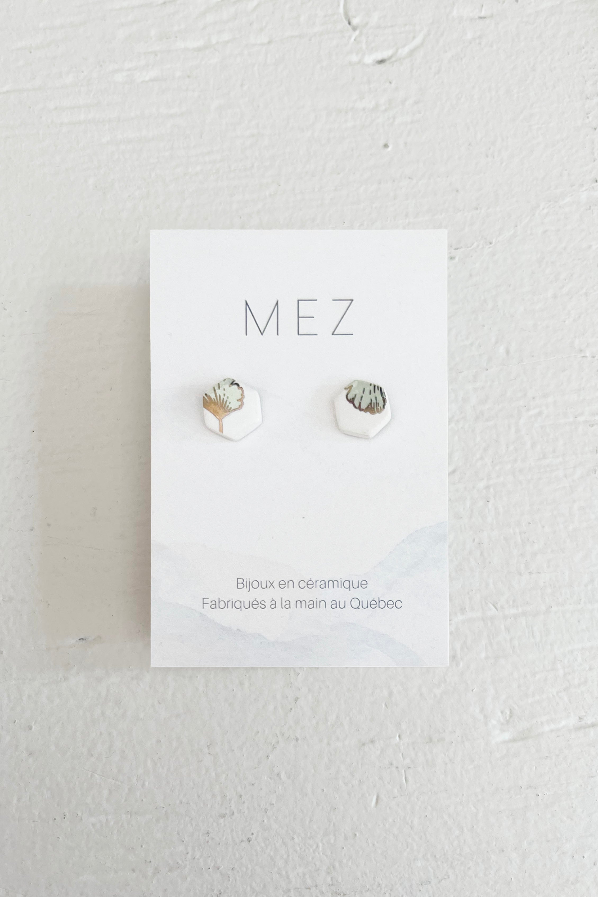 White gold mint hexagon studs
