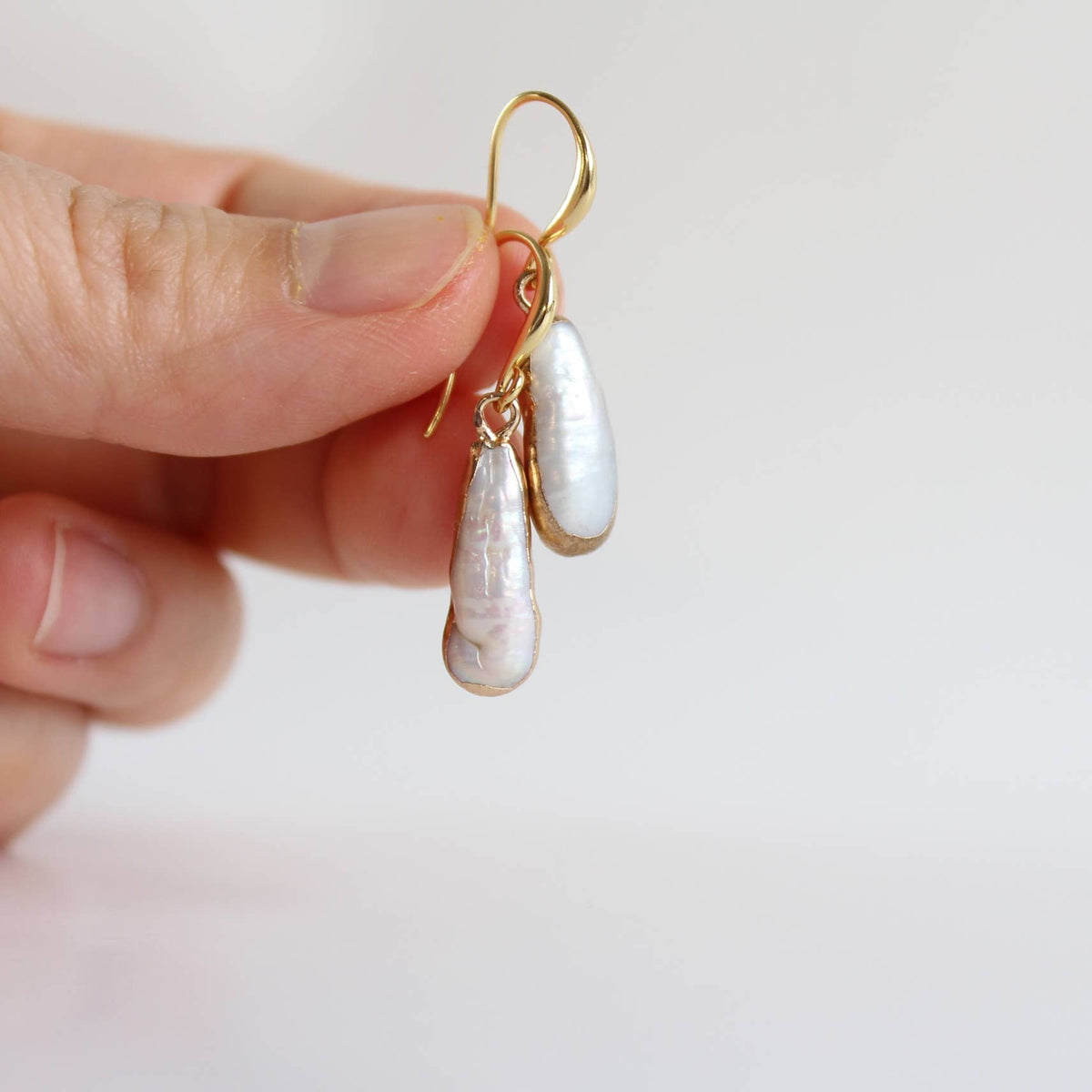 Artistic Baroque Pearl Earrings, Gold Dipped Dangles (1E18)