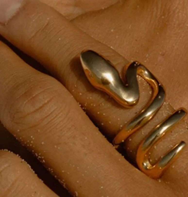Snake Wrap long finger- Open Gold Steel PVD long lasting