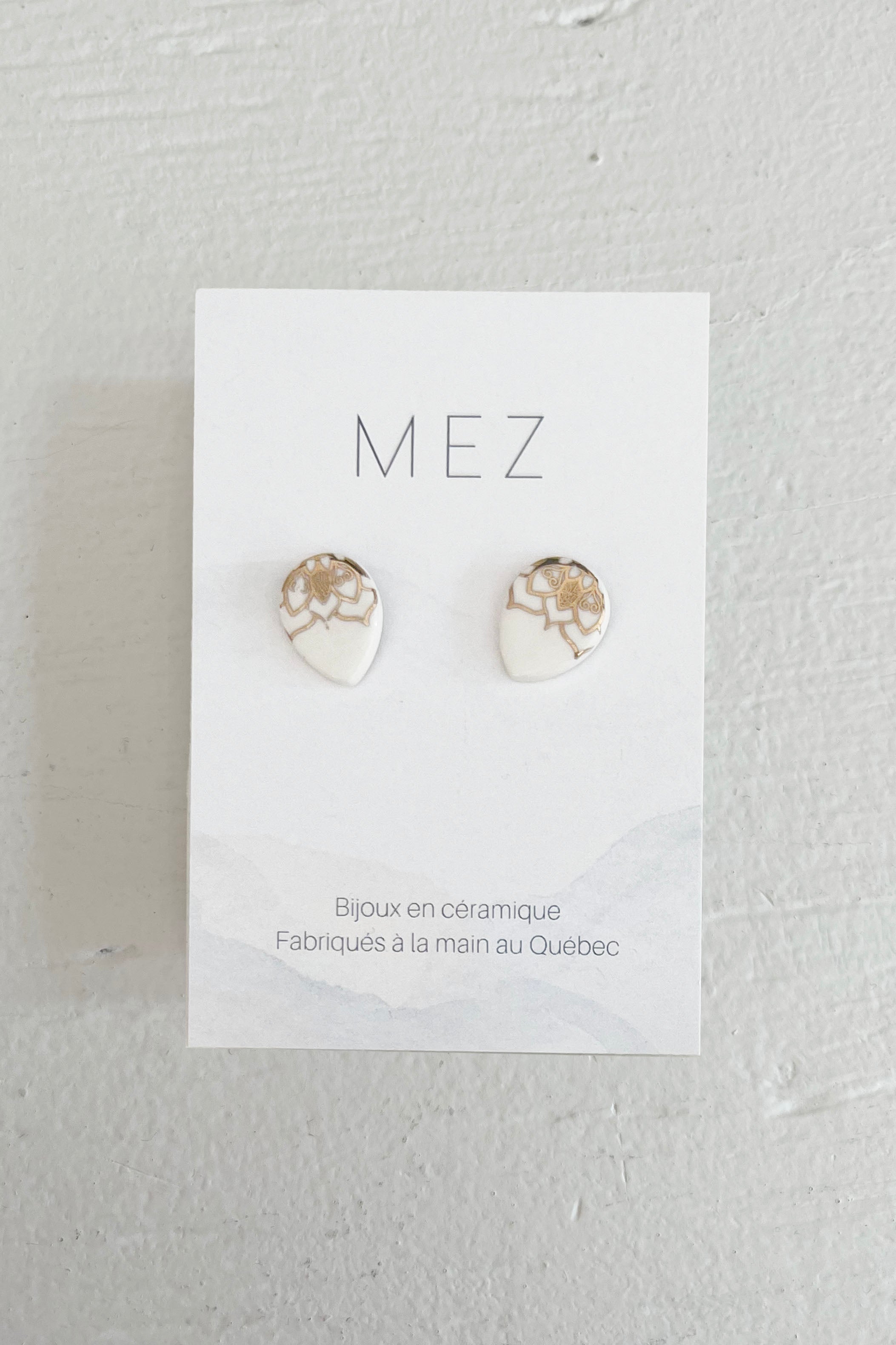 White gold teardrop mandala studs