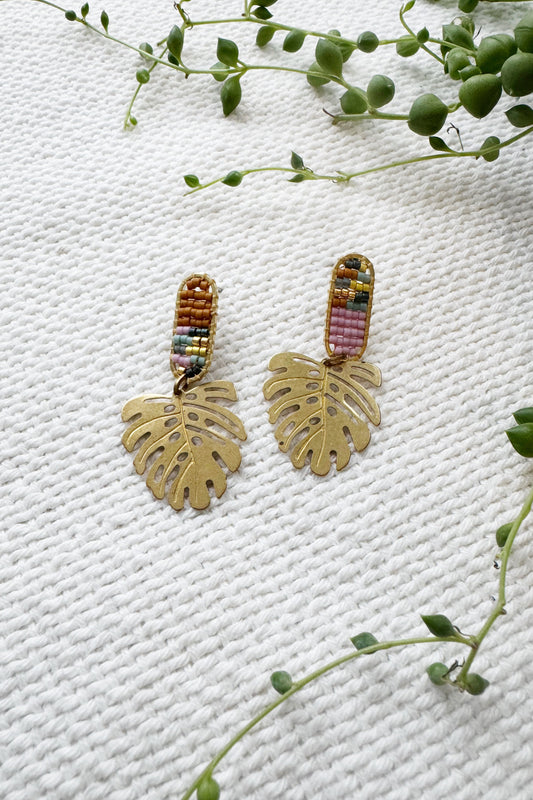 Mini Freya Capsule Studs w/ Monstera Dangle