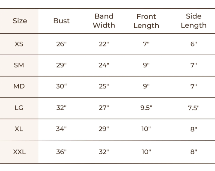 Primrose Crop Top by Blondie Size Chart