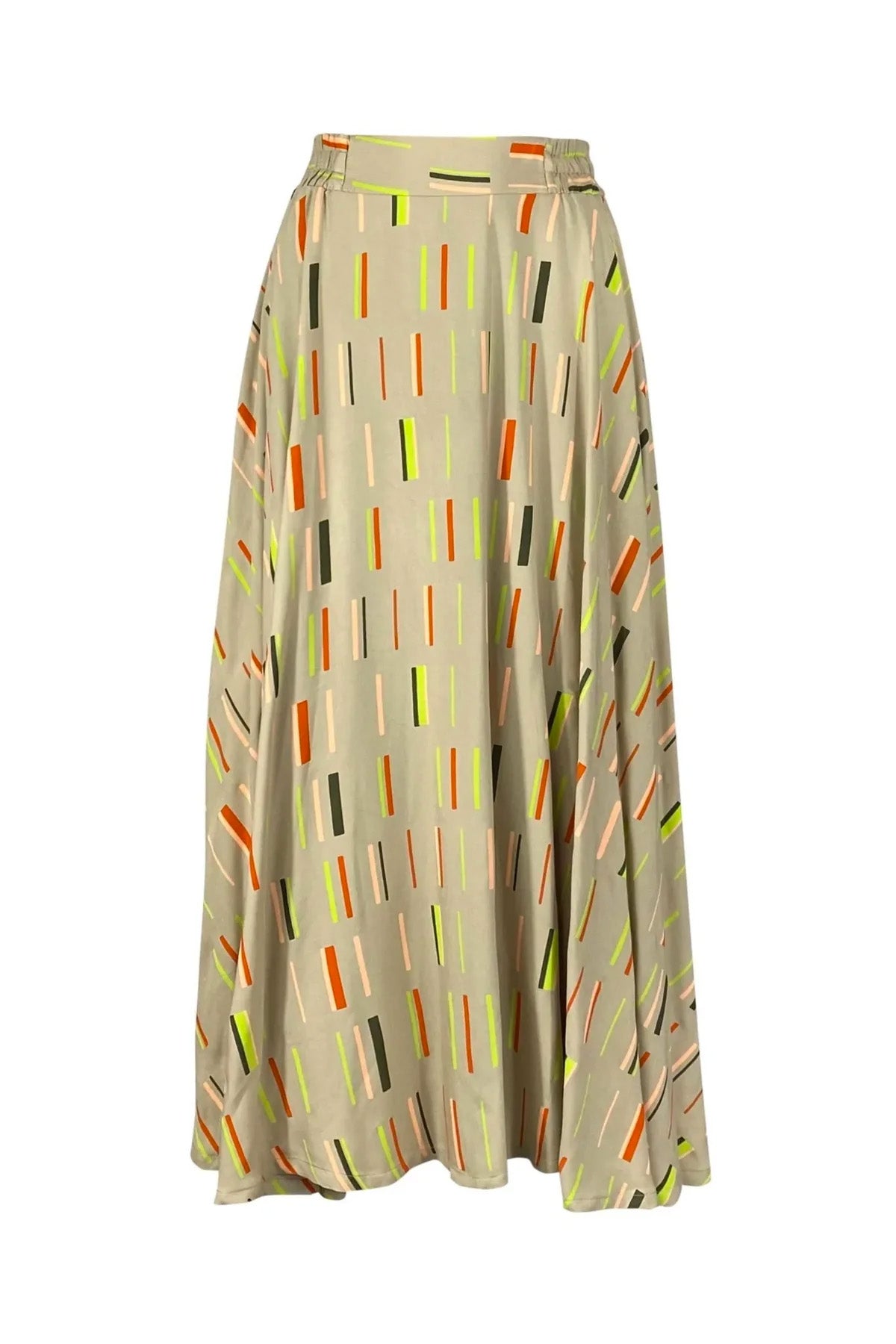 Guillermo Skirt by Melow, DNA print, viscose, semicircular, elastic waist, midi length, sizes XS to XXL, made in Montreal