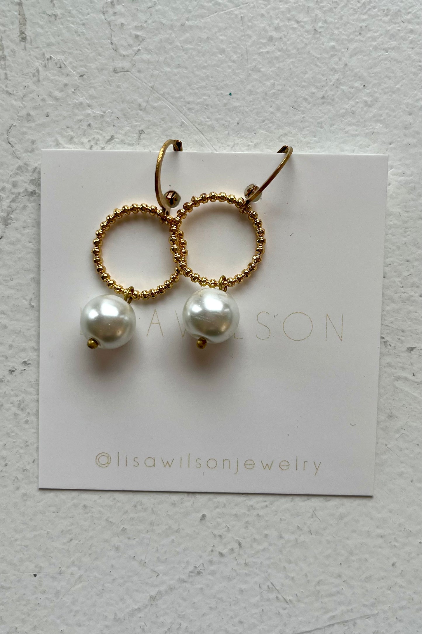 Gold Ball Chain Glass Pearl Dangle Earrings