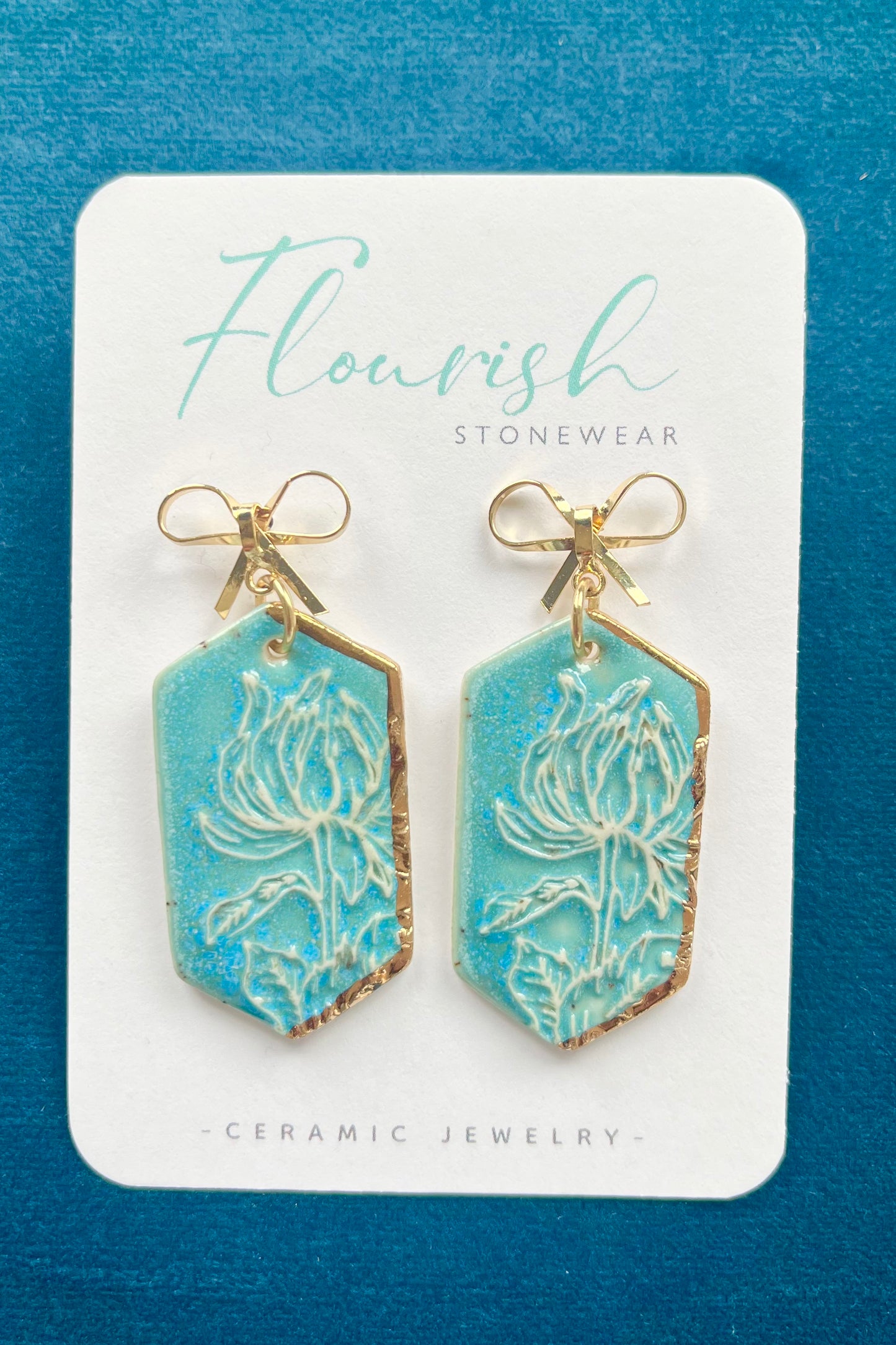 Ribbon Porcelain Tag Stud Earrings