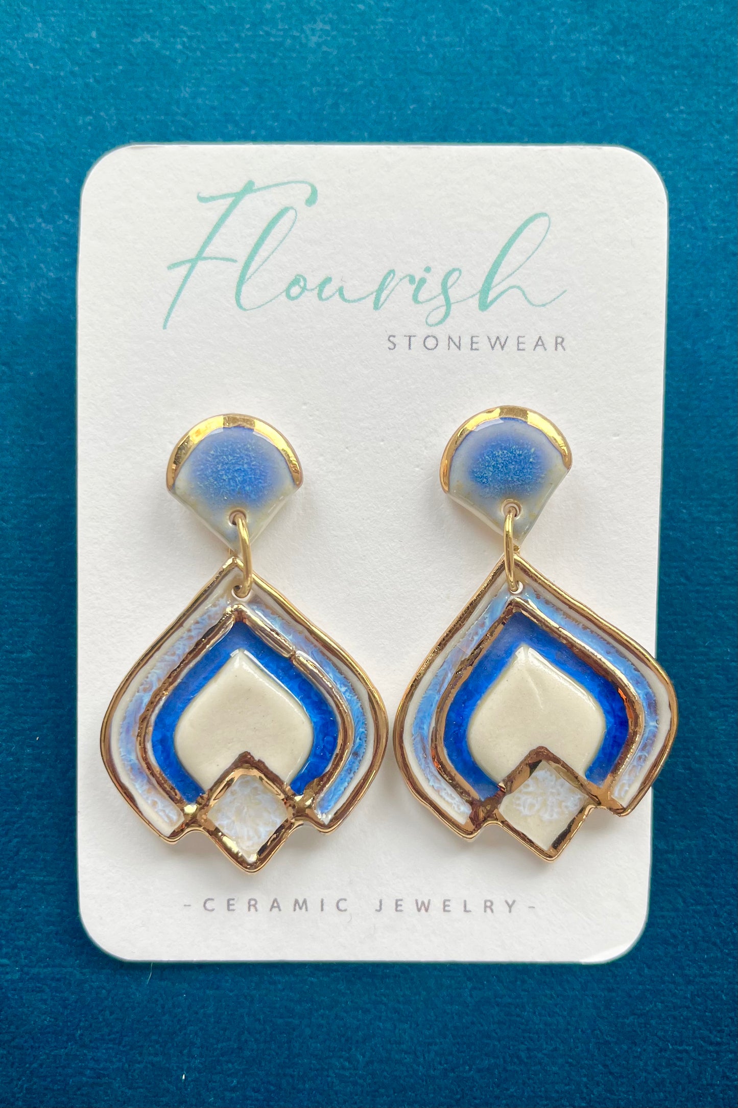 Blue Art Deco Dangle Earrings