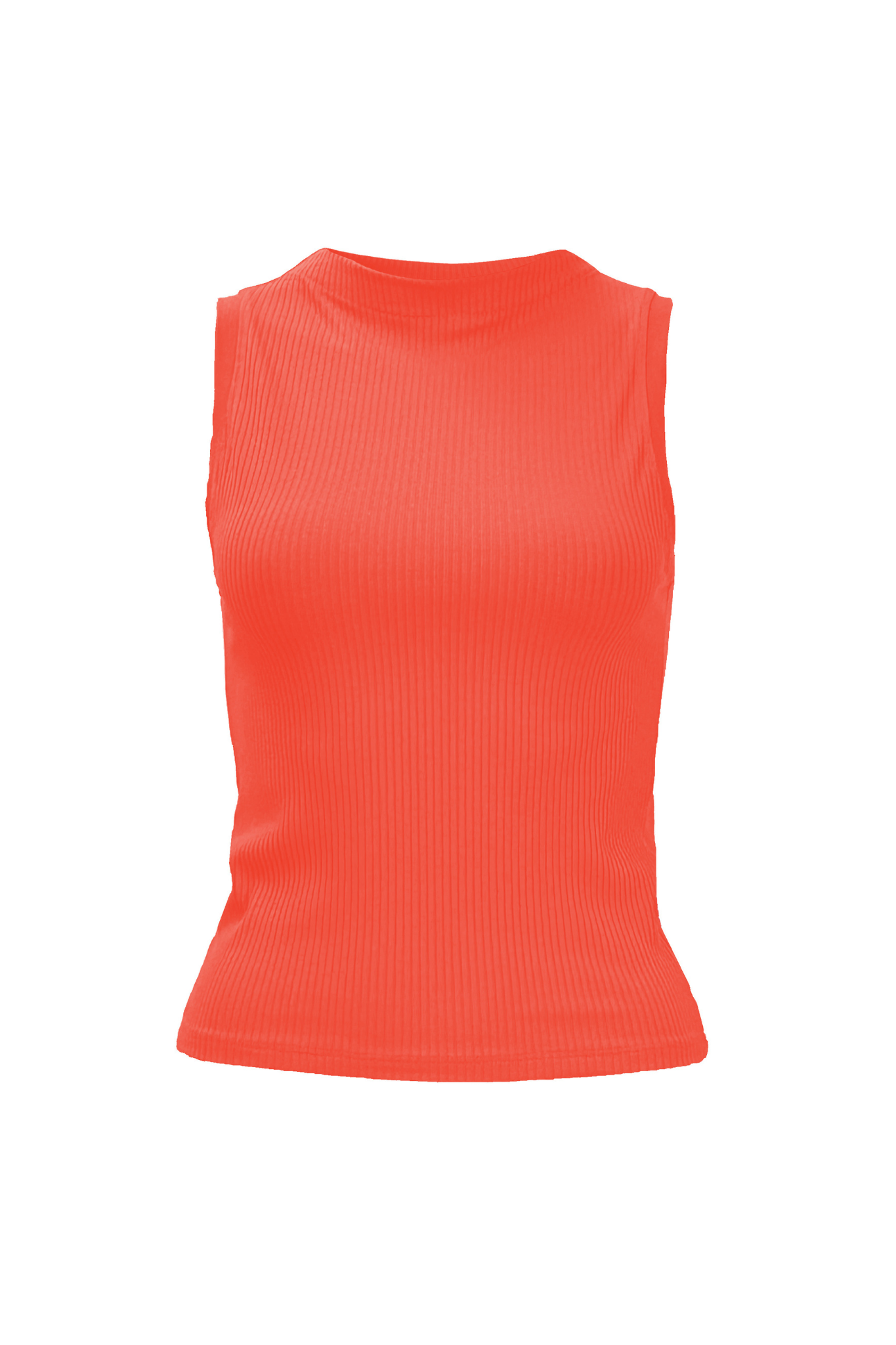 Ima Top by Melow, Coral, sleeveless, fitted, rib knit, slightly cropped length, bamboo rayon, eco fabric, OEKO-TEX certified, sizes XS to XXL, made in Montreal