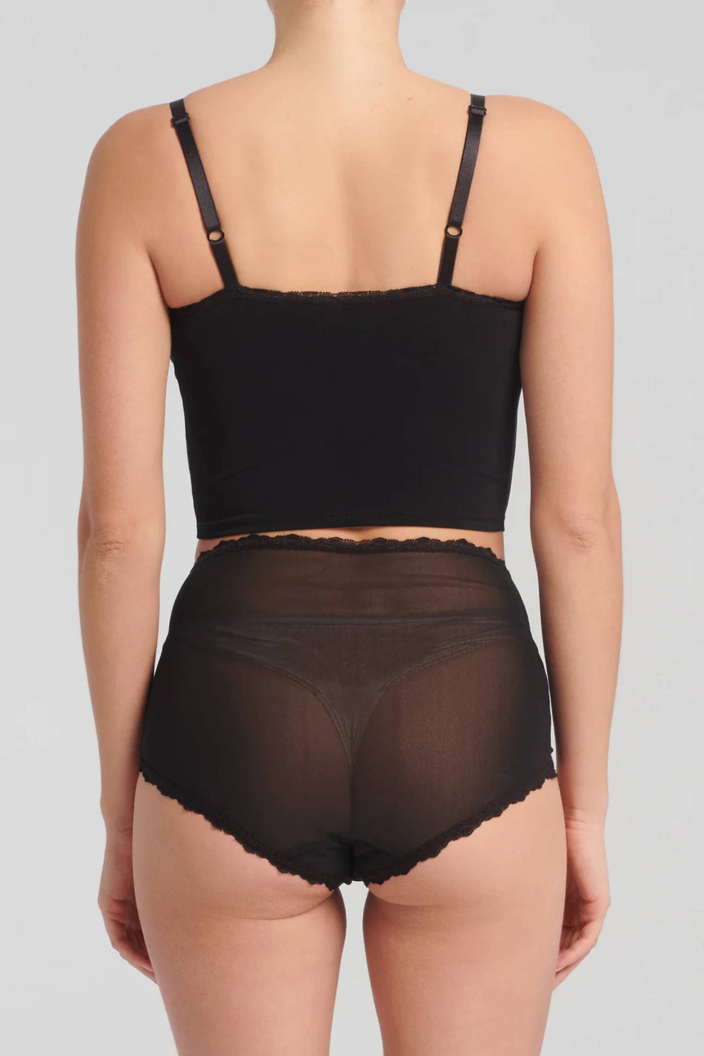 Raluca Brief by Kollontai, Green, back view, high-waisted panties, lace and mesh, sizes XS to XL, made in Montreal 
