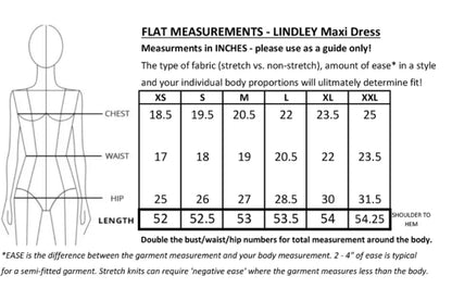 Lindley Maxi Dress by Mandala Size Chart