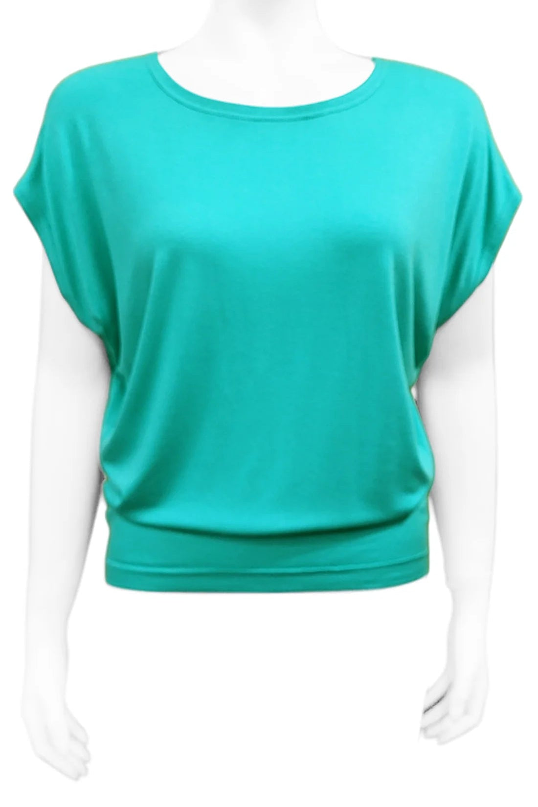 The Mandala Charlie Slouch Tee in Seafoam, with a round neck, short extended sleeves, and a fitted hem, is shown on a mannequin against a white background.