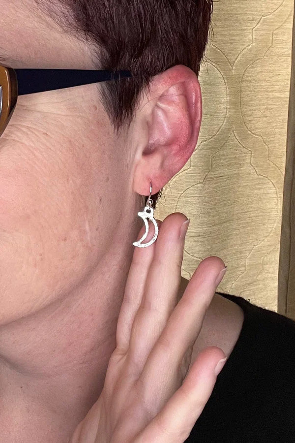Sterling Silver Crescent Moon Dangle Earrings