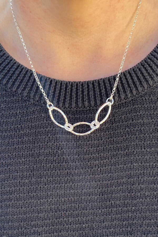 Sterling Silver Leaf Trio Necklace