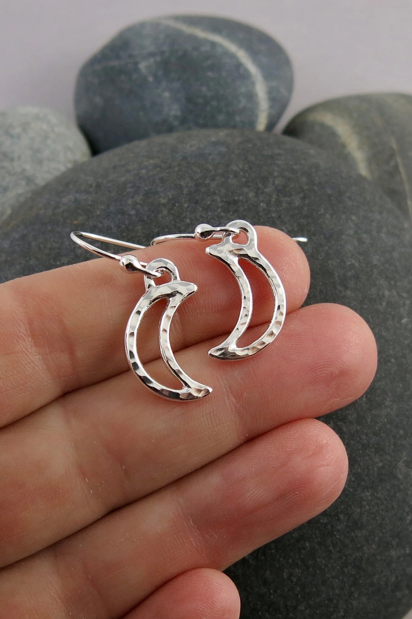 Sterling Silver Crescent Moon Dangle Earrings