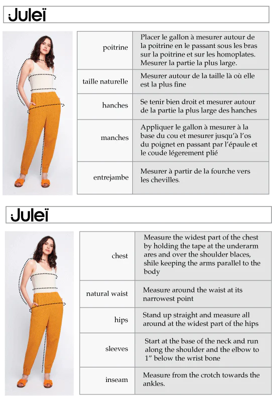 Julei Design Size Chart