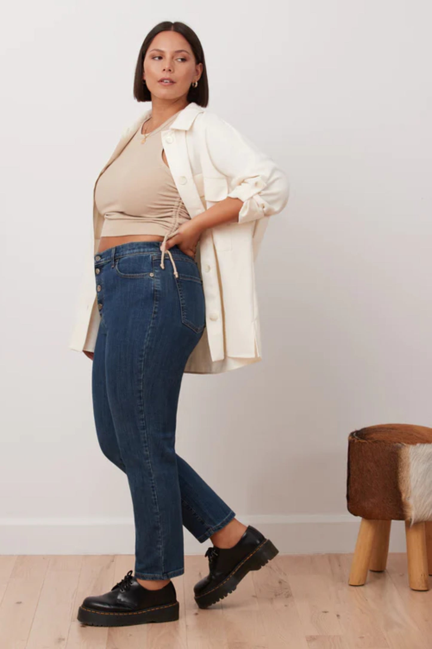 Smith EMILY High Rise Slim Yoga Jeans, vintage inspired, exposed button-fly, high rise, slim fit, tapered leg, 28 inch inseam, sizes 25-33, made in Canada