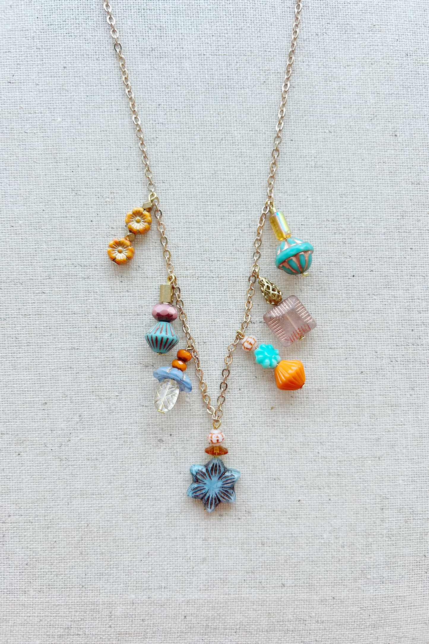 Czech Glass Beaded Charm Necklace #6