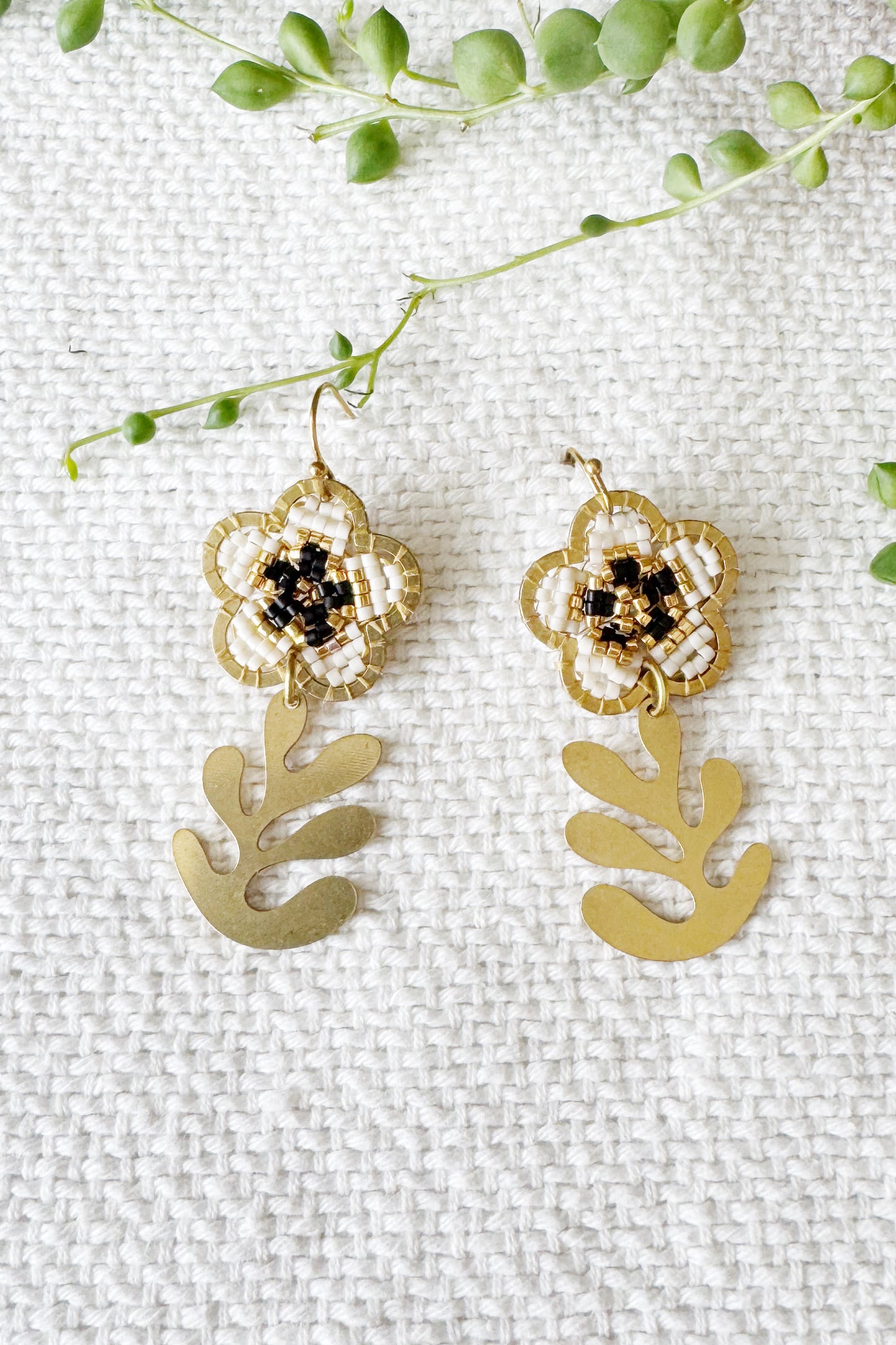 Blossom Dangle Earrings - Wide Brass Frame