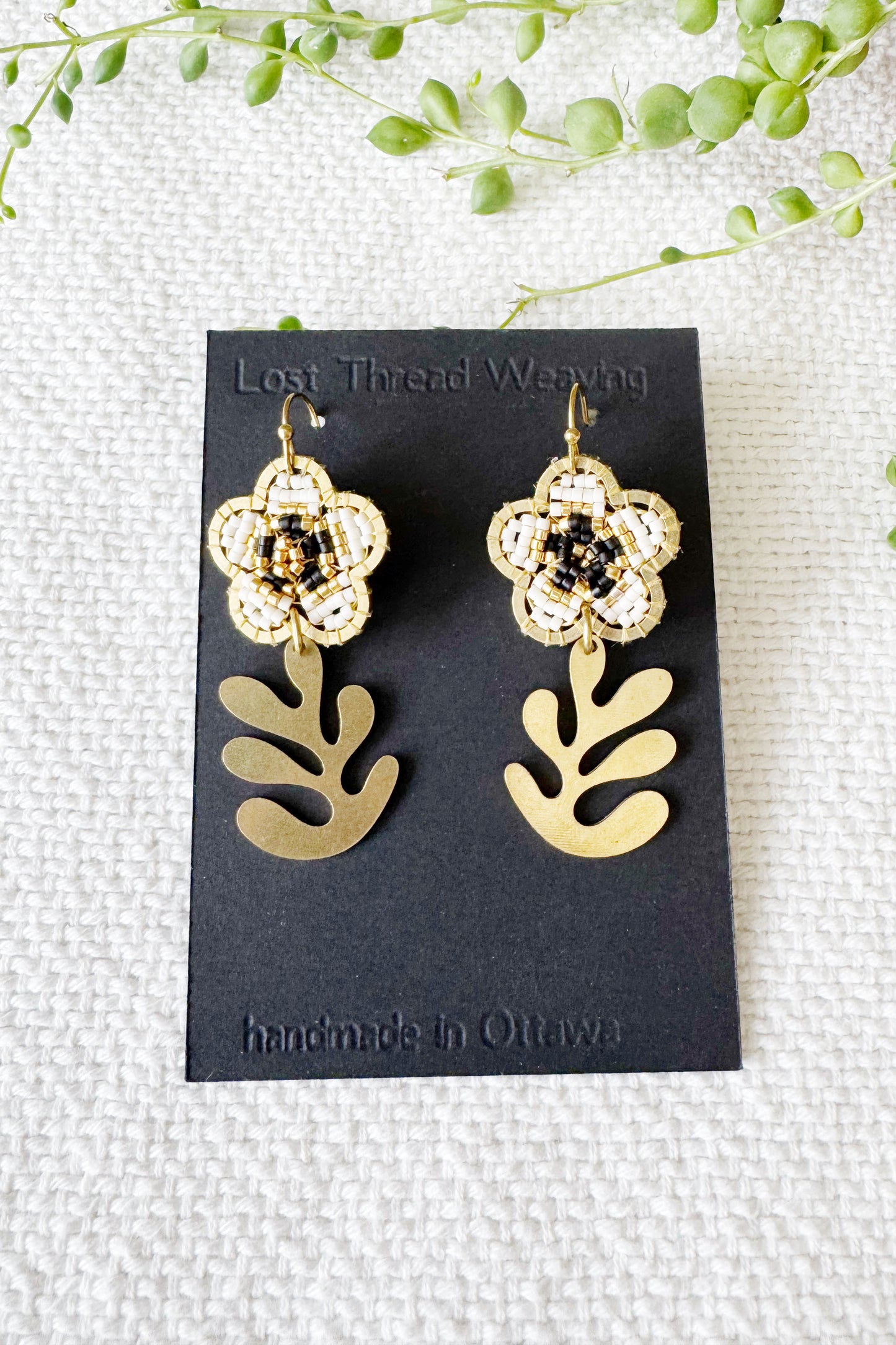 Blossom Dangle Earrings - Wide Brass Frame