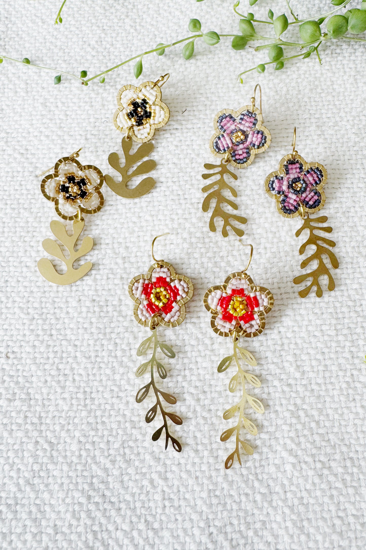 Blossom Dangle Earrings - Wide Brass Frame