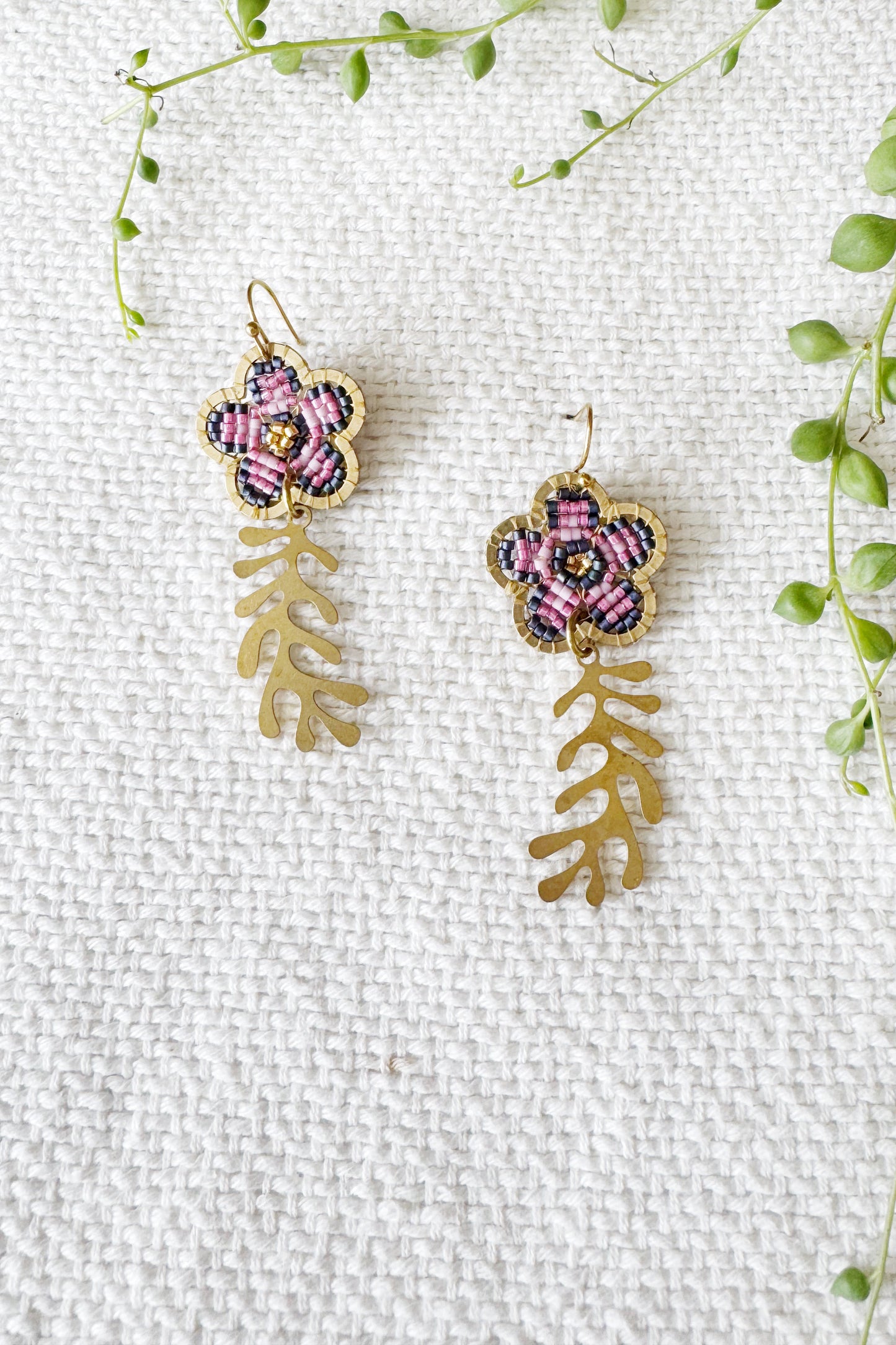 Blossom Dangle Earrings - Wide Brass Frame