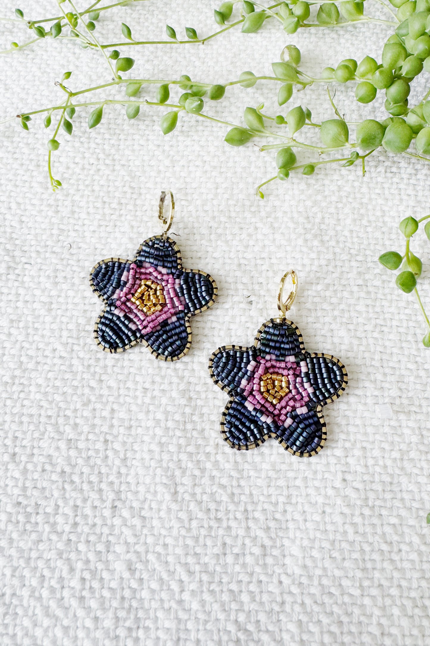 Blossom Dangle Earrings - Wide Brass Frame