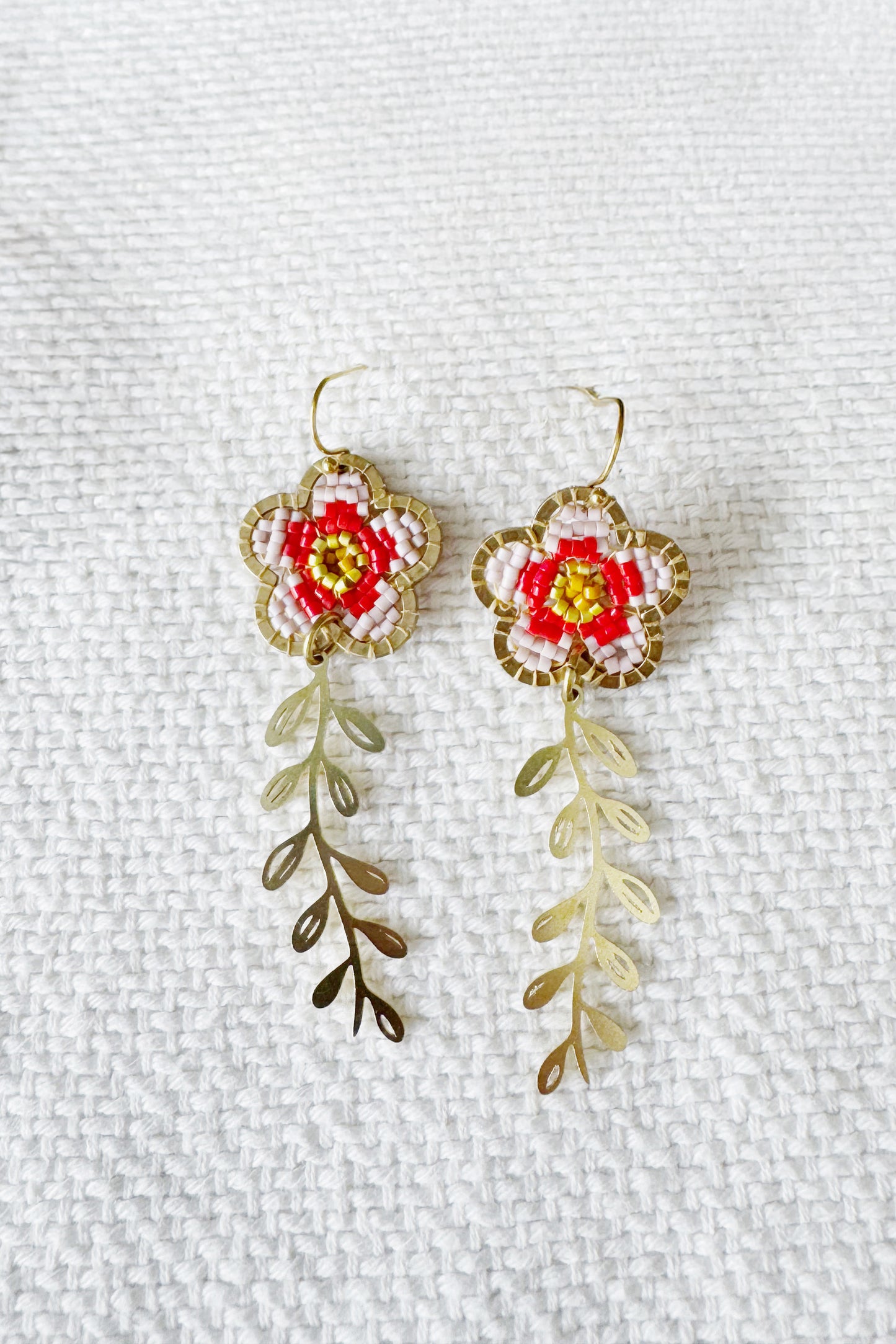 Blossom Dangle Earrings - Wide Brass Frame