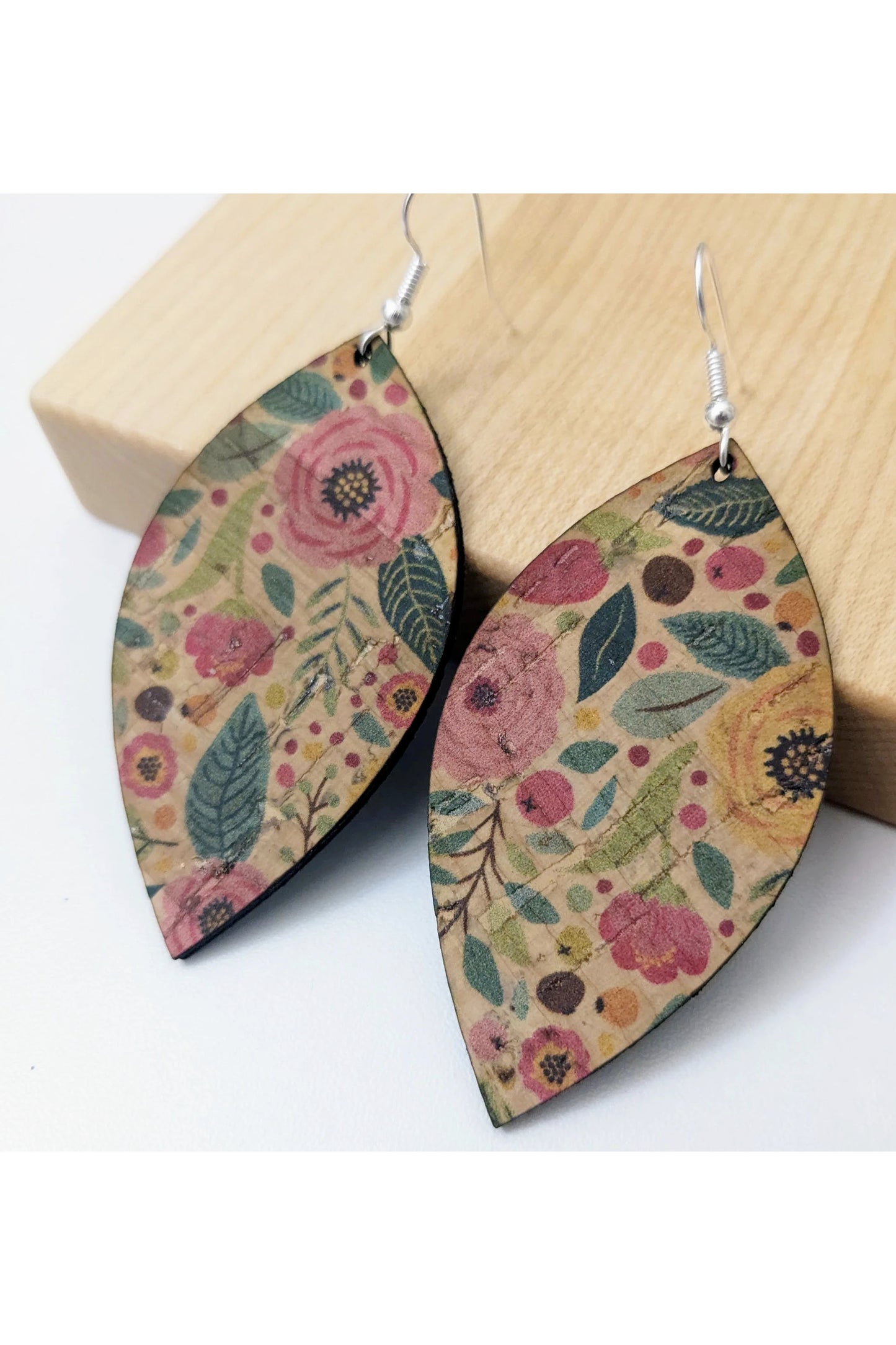 Leaf Shaped Cork Earrings