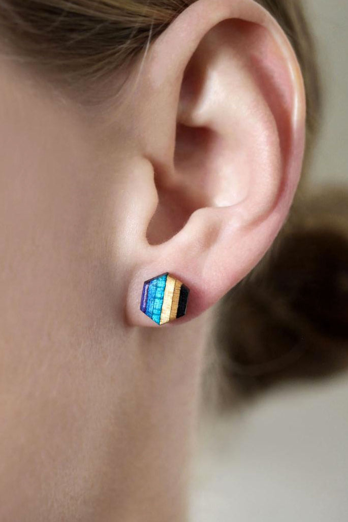 Hexagon Repurposed Skateboard Stud Earrings