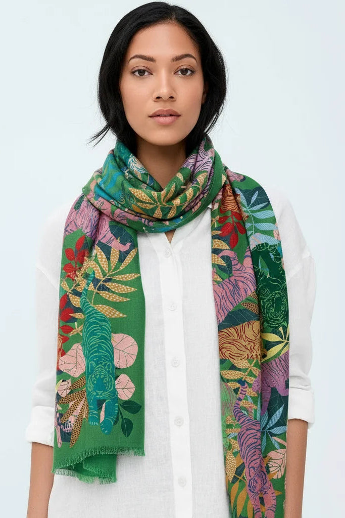 Green Tigress Fringe Shawl