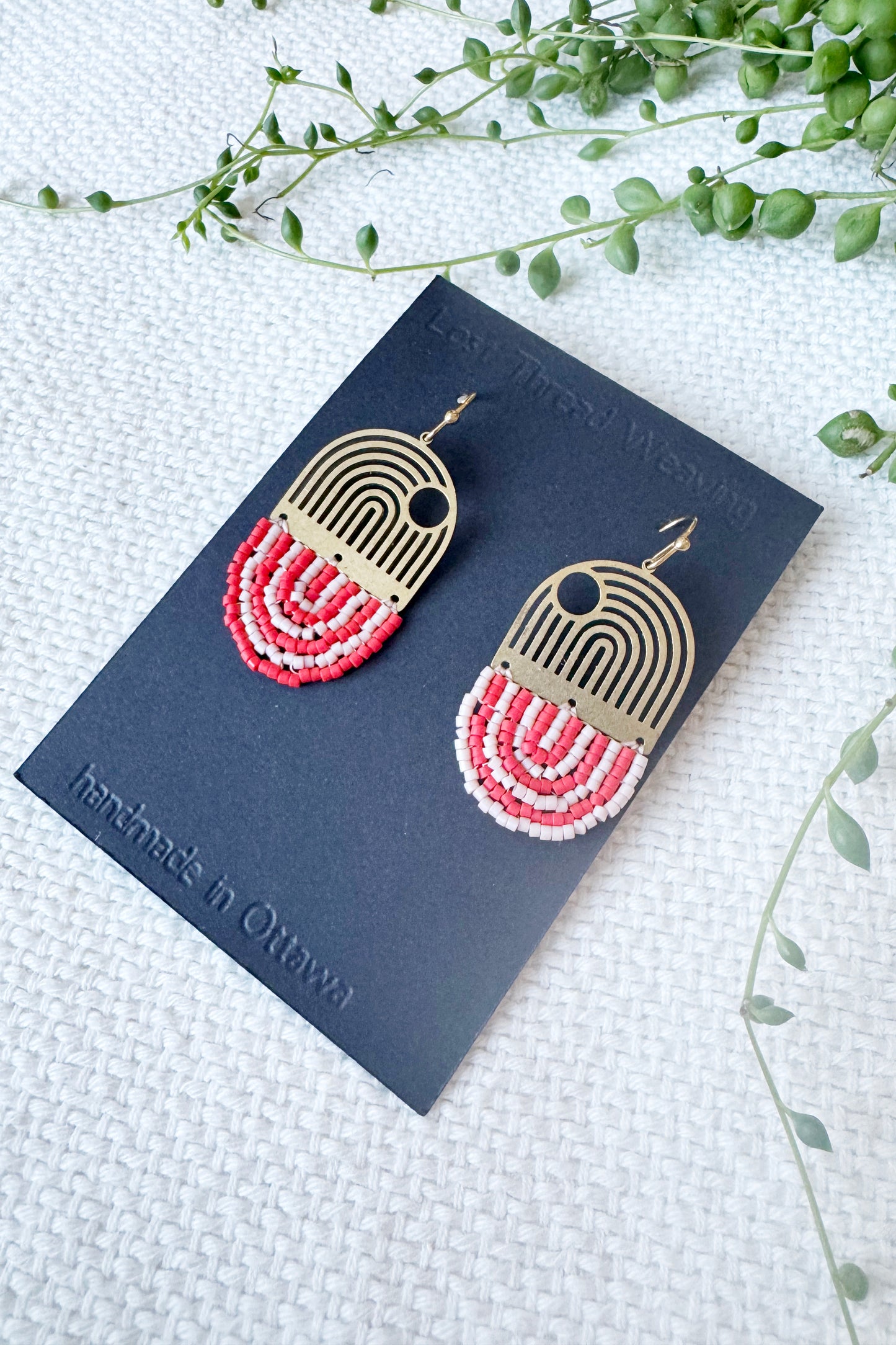 Lined Arch Beaded Capsule Dangle Earrings