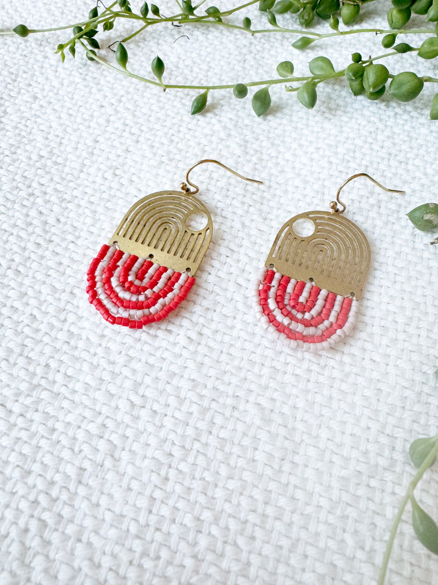 Lined Arch Beaded Capsule Dangle Earrings