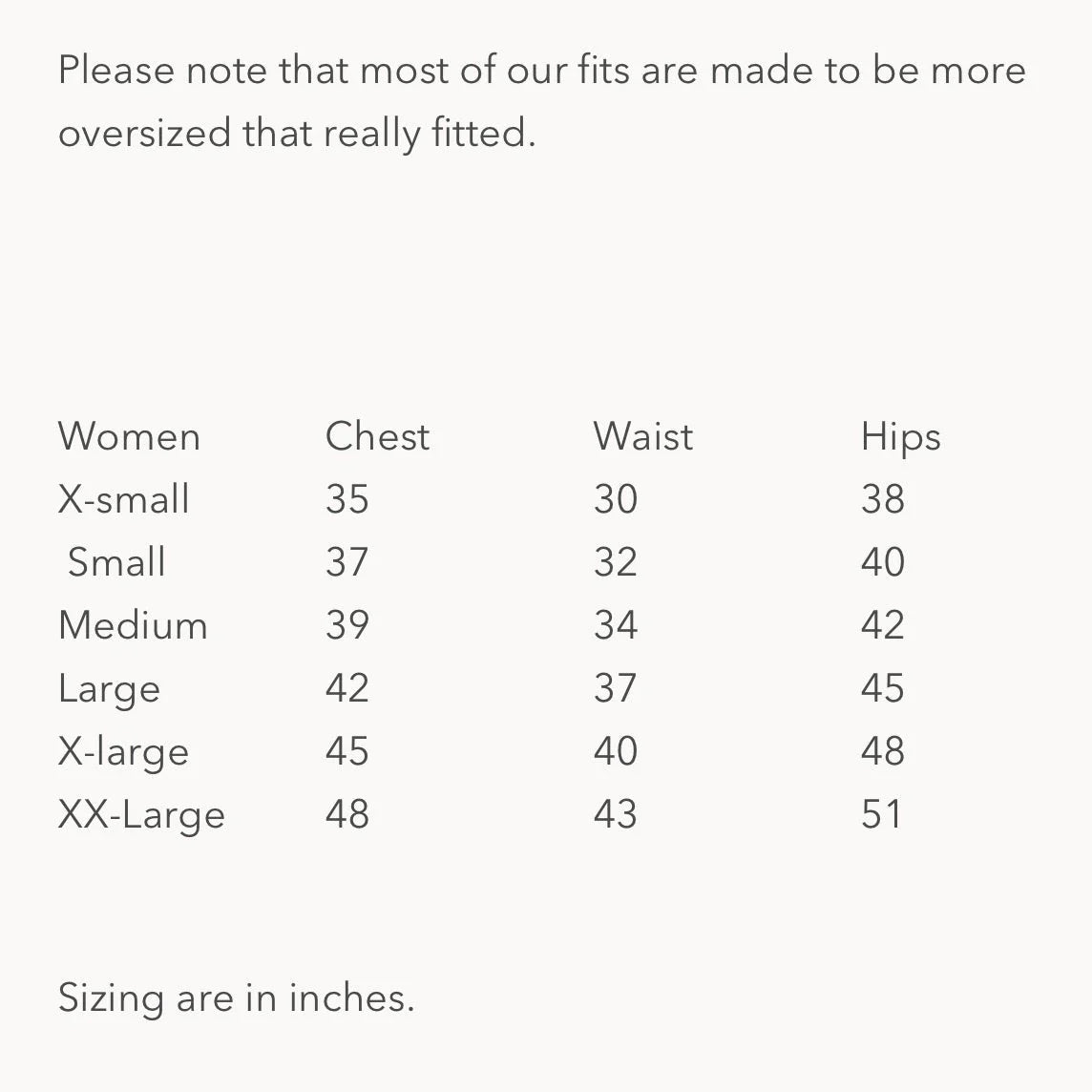 MAS Size CHart