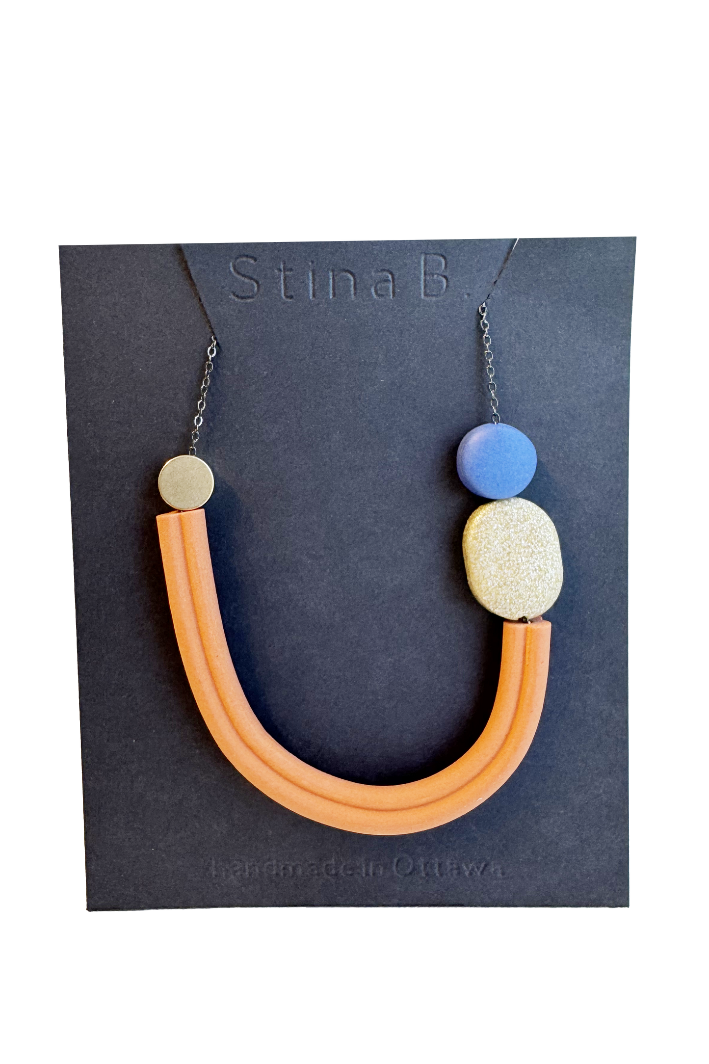 Terracotta/ Sparkly Gold/ Cobalt- Abstract Polymer Clay & Brass Necklace