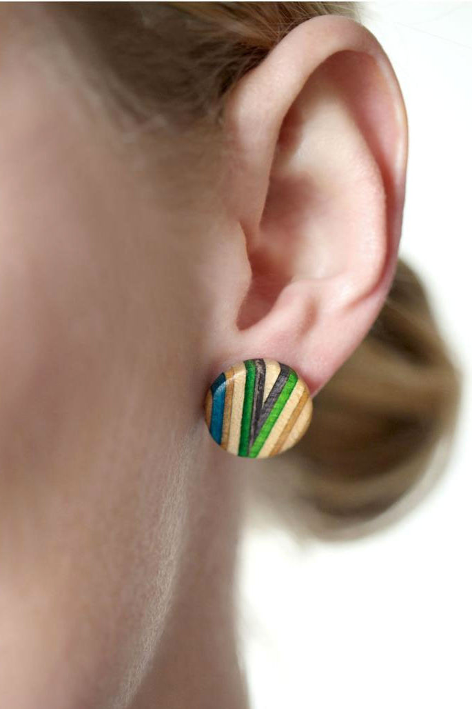 Zig Zag stud earrings made from repurposed skateboards