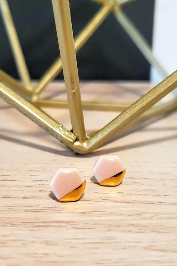 Ceramic Hexagon + Gold Stud Earrings