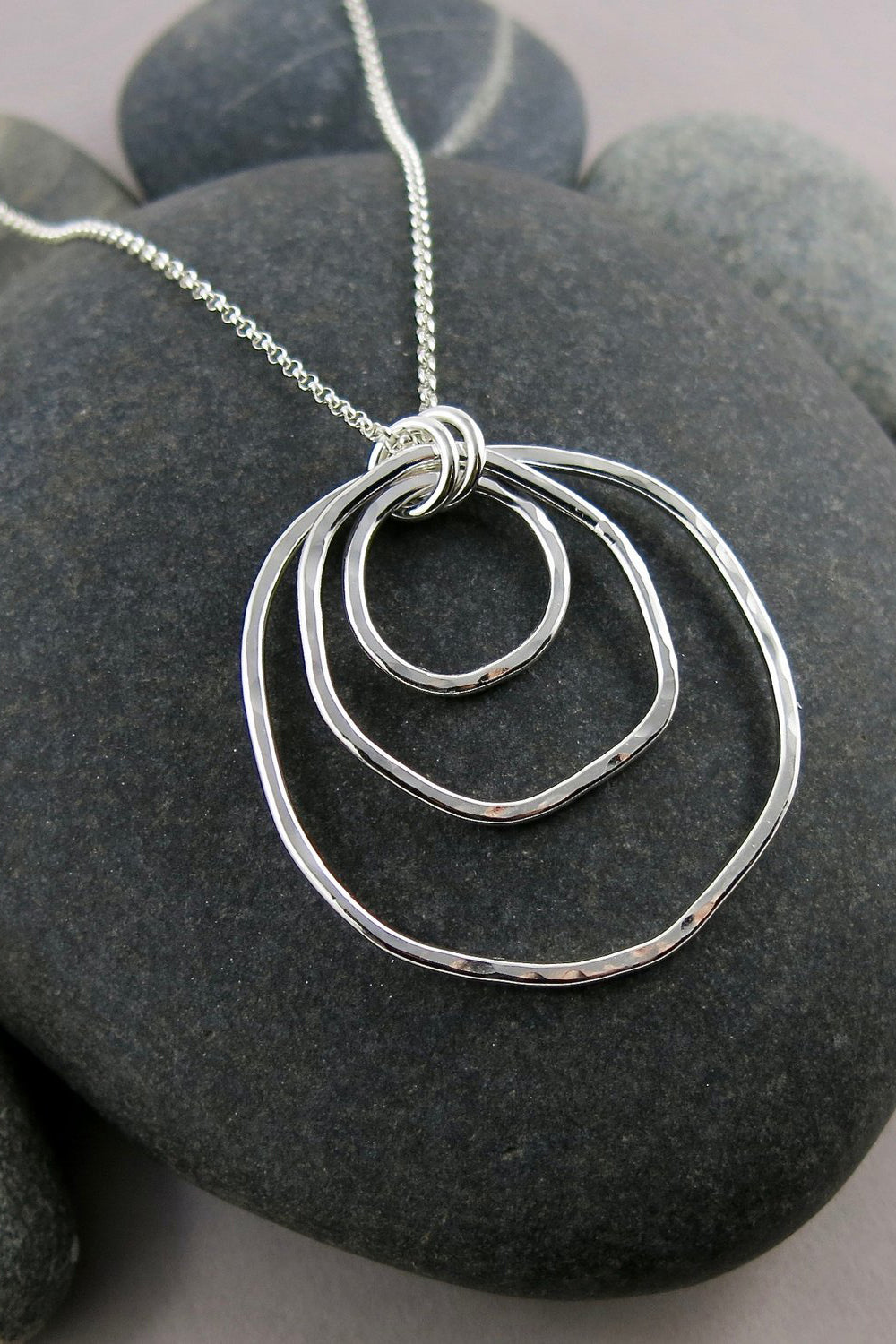 Coast Nesting Trio Necklace • Hammer Textured Free Form Sterling Silver Necklace