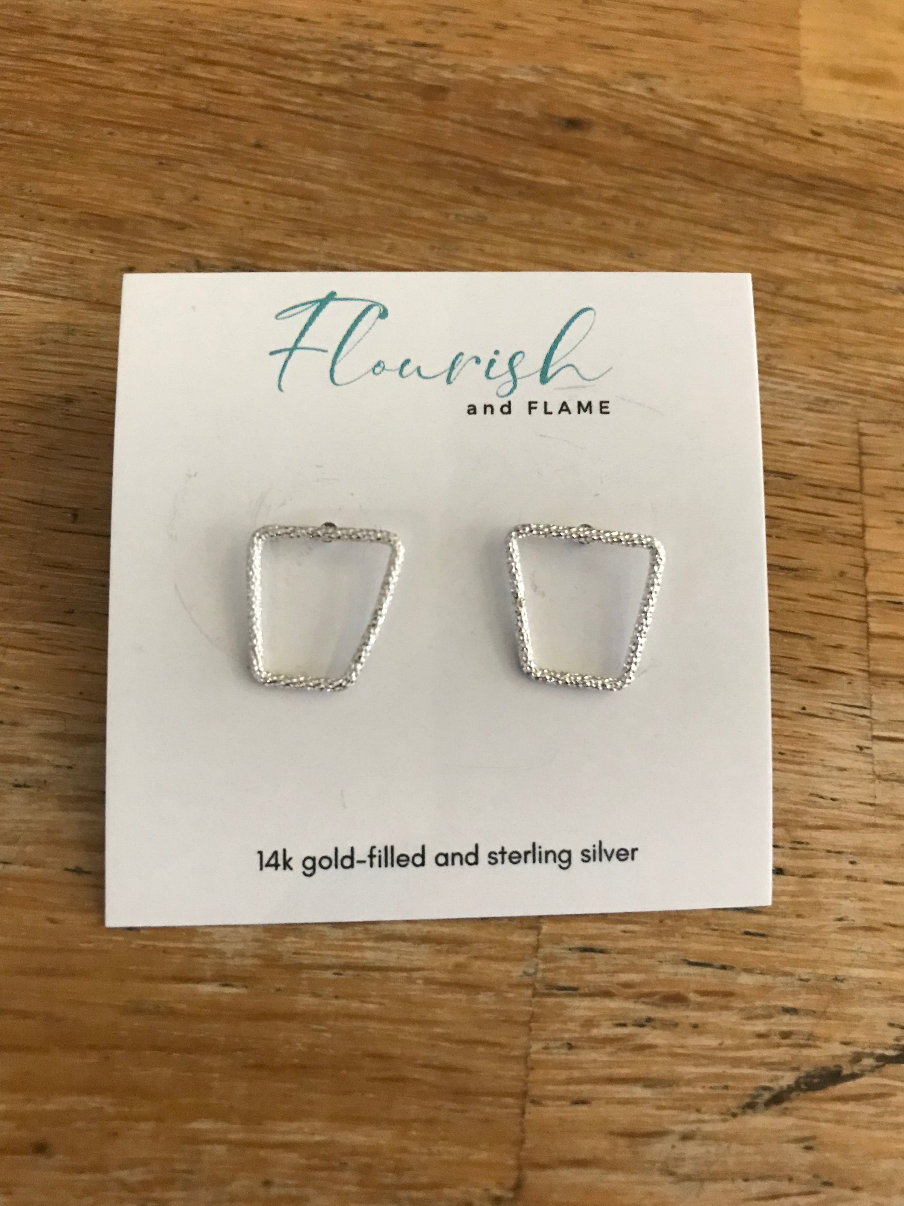 Flourish and Flame Abstract Silver Stud Earrings