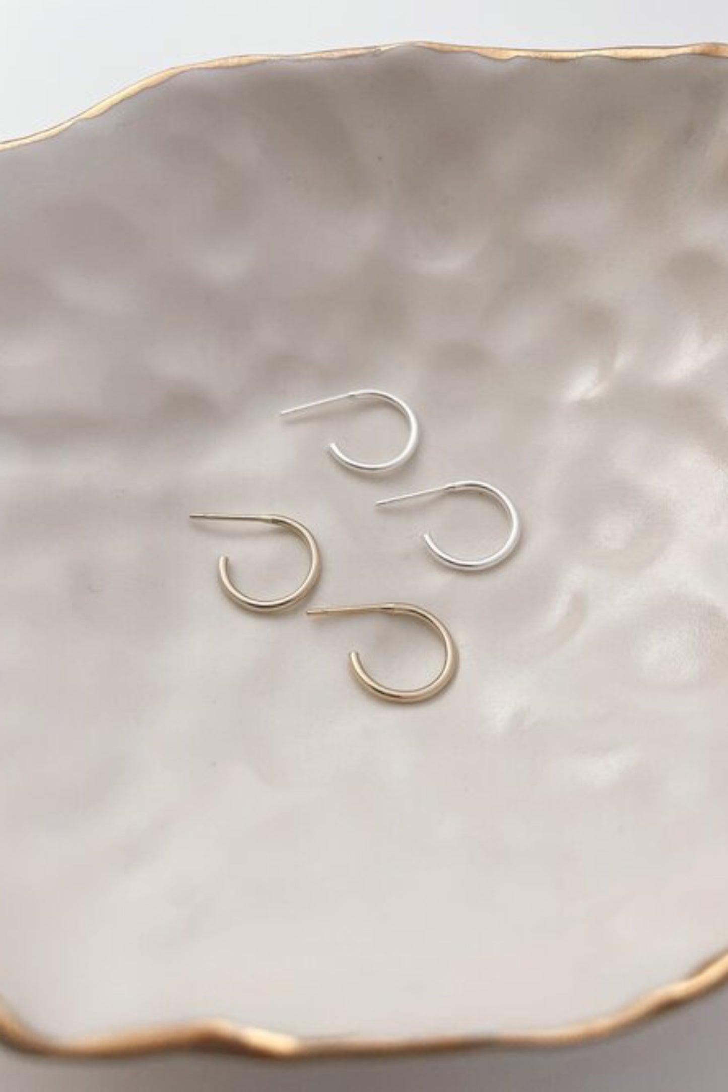 Sunset Hoops by Katye Landry, mini hoops, Sterling Silver, Gold Fill, made in Ottawa