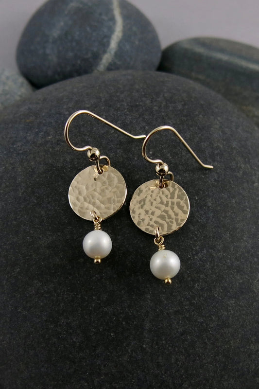 Pearl Moondrop Earrings - White Freshwater Pearls and 14k gold-fill by Mikel Grant, made in Sechelt BC