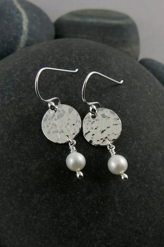 Pearl Moondrop Earrings - White freshwater pearls and sterling silver by Mikel Grant, made in Sechelt BC