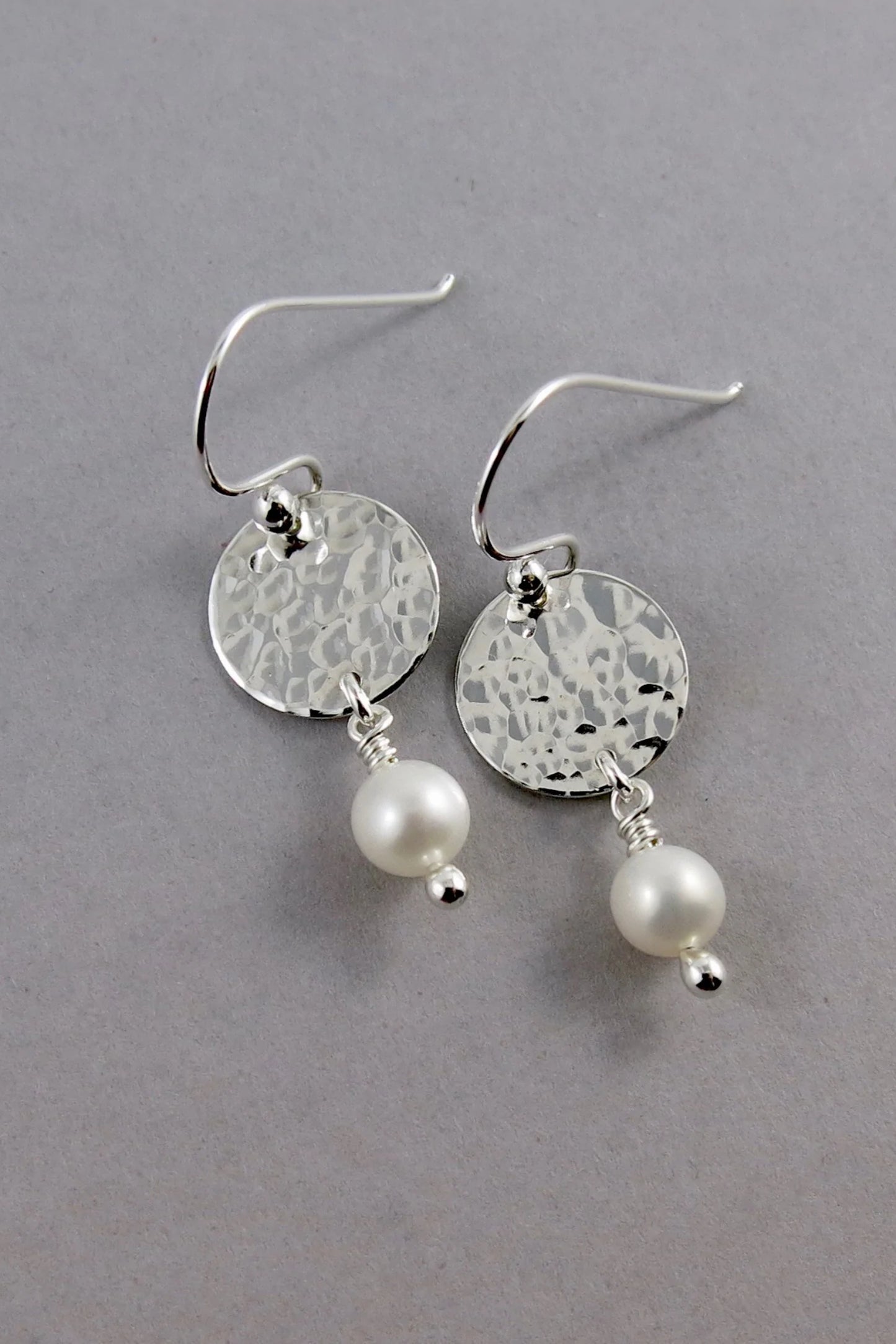 Pearl Moondrop Earrings - White freshwater pearls and sterling silver by Mikel Grant, made in Sechelt BC 