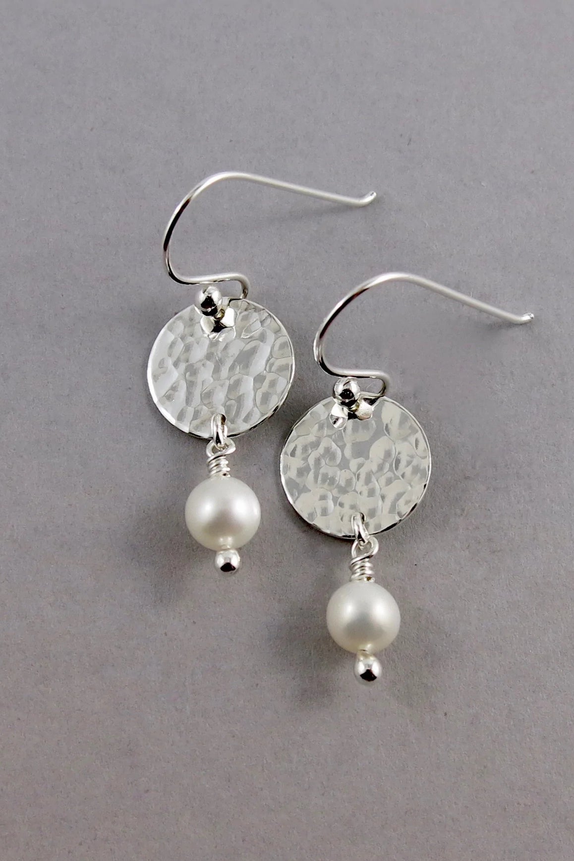 Pearl Moondrop Earrings - White freshwater pearls and sterling silver by Mikel Grant, made in Sechelt BC