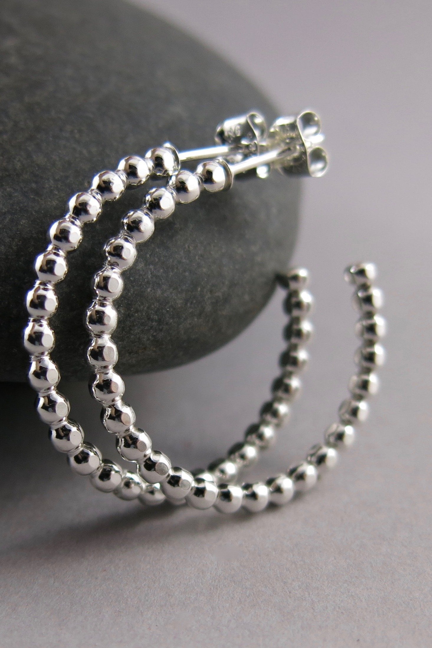 Open Hoop Stud Earrings • Sterling Silver Beaded Hoops 2021