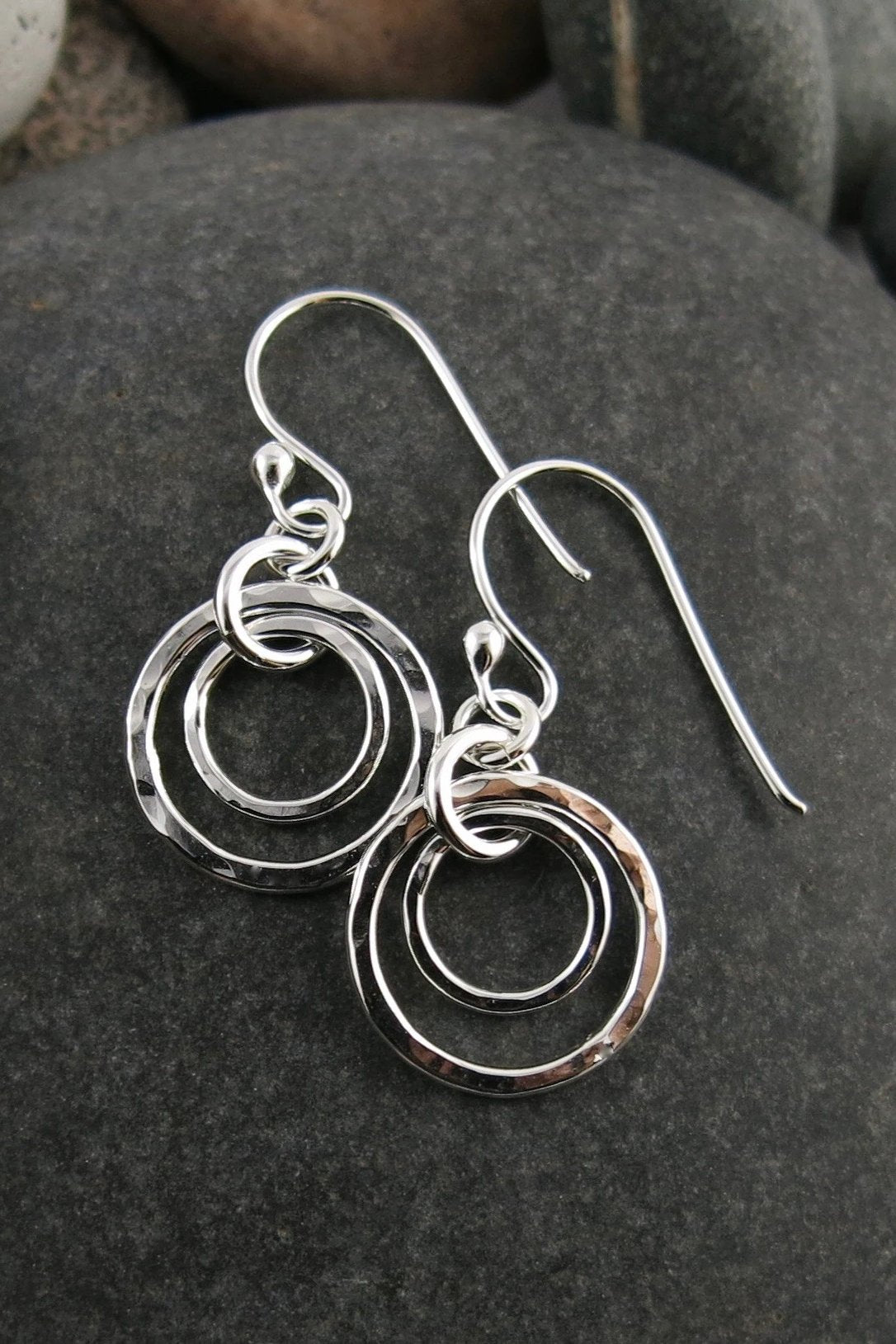 Nesting Duo Circle Earrings • Hammer Textured Sterling Silver