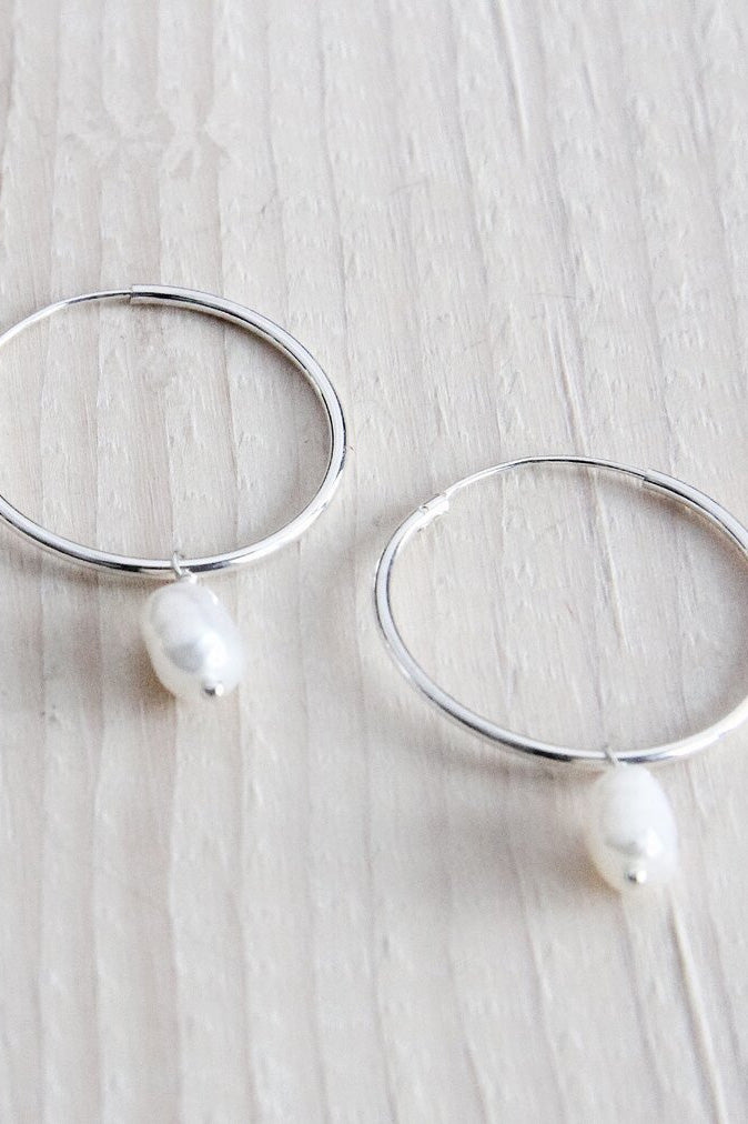 Pearl Hoops by Katye Landry, Sterling Silver, endless hoop, made in Ottawa