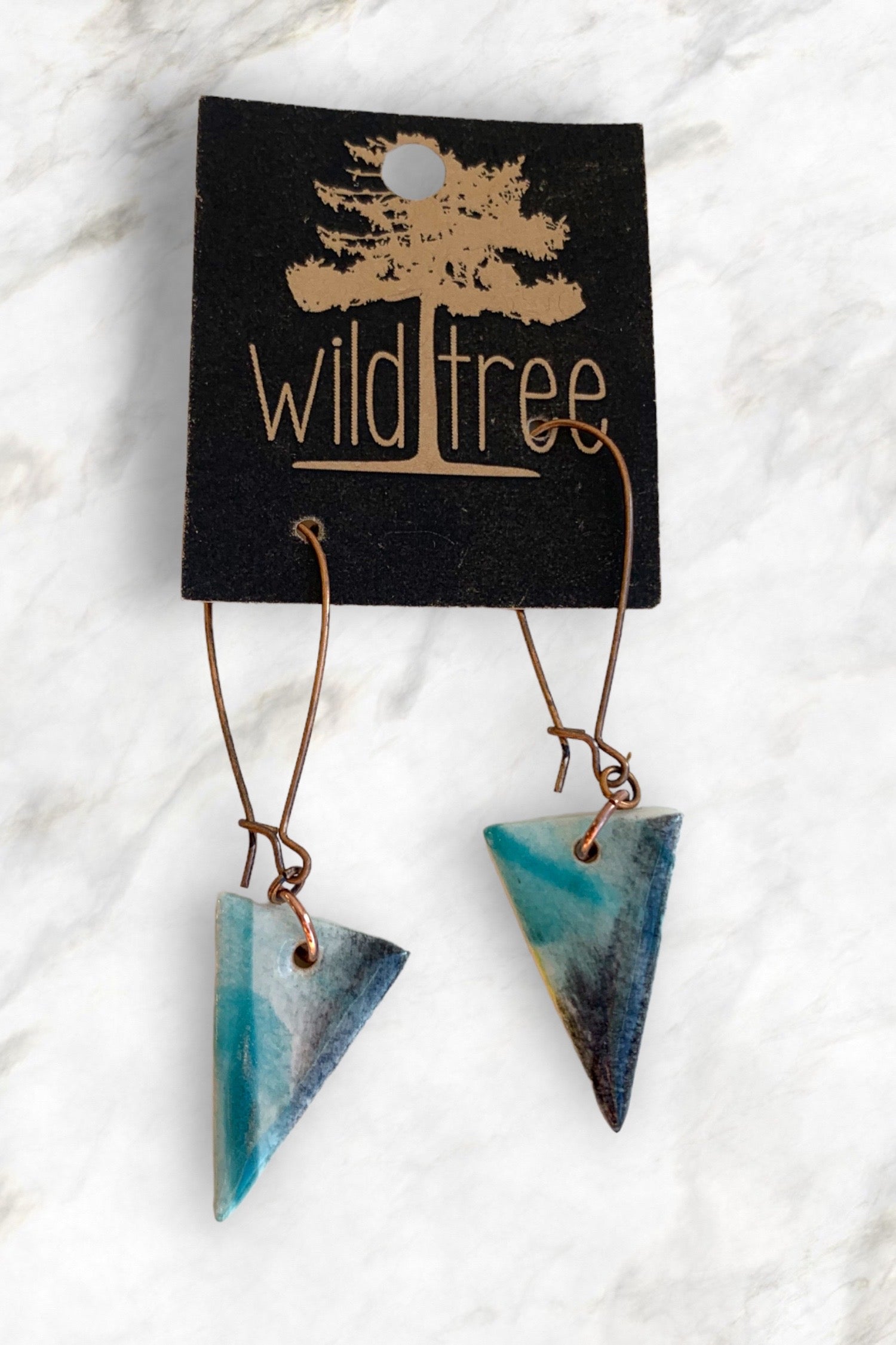 Green Black Triangle Dangle Earrings